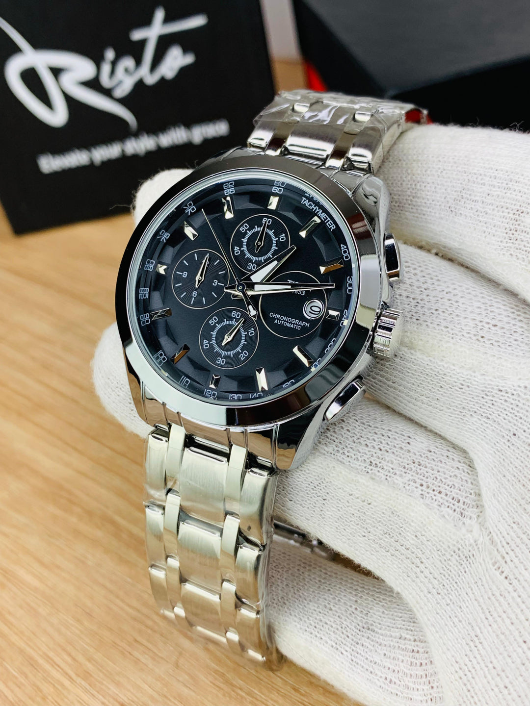 Tissot Luxury Chronograph Watch for Men | Stainless Steel - Silver Black