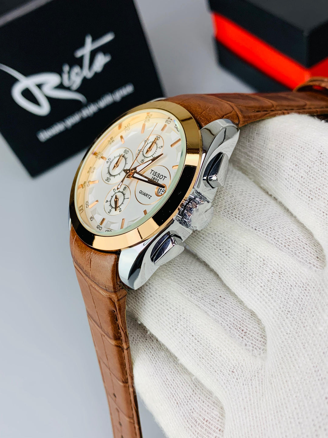 Tissot Luxury Chronograph Watch for Men | Business Edition - Brown Golden