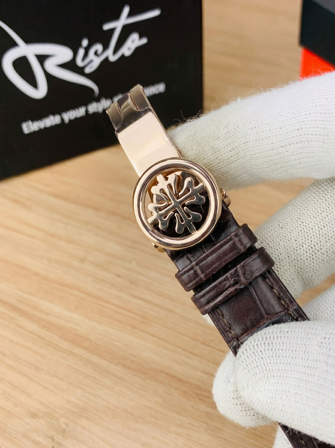 Patek Philippe Nautilus - Leather Strap White Dial Brown & Rose Gold