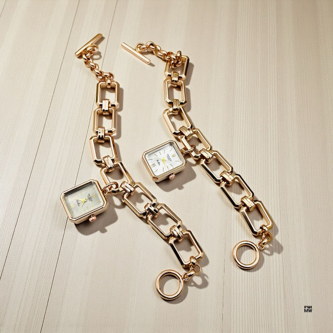 Rolex Rectangular Watch Bracelet - Rose Gold Chain