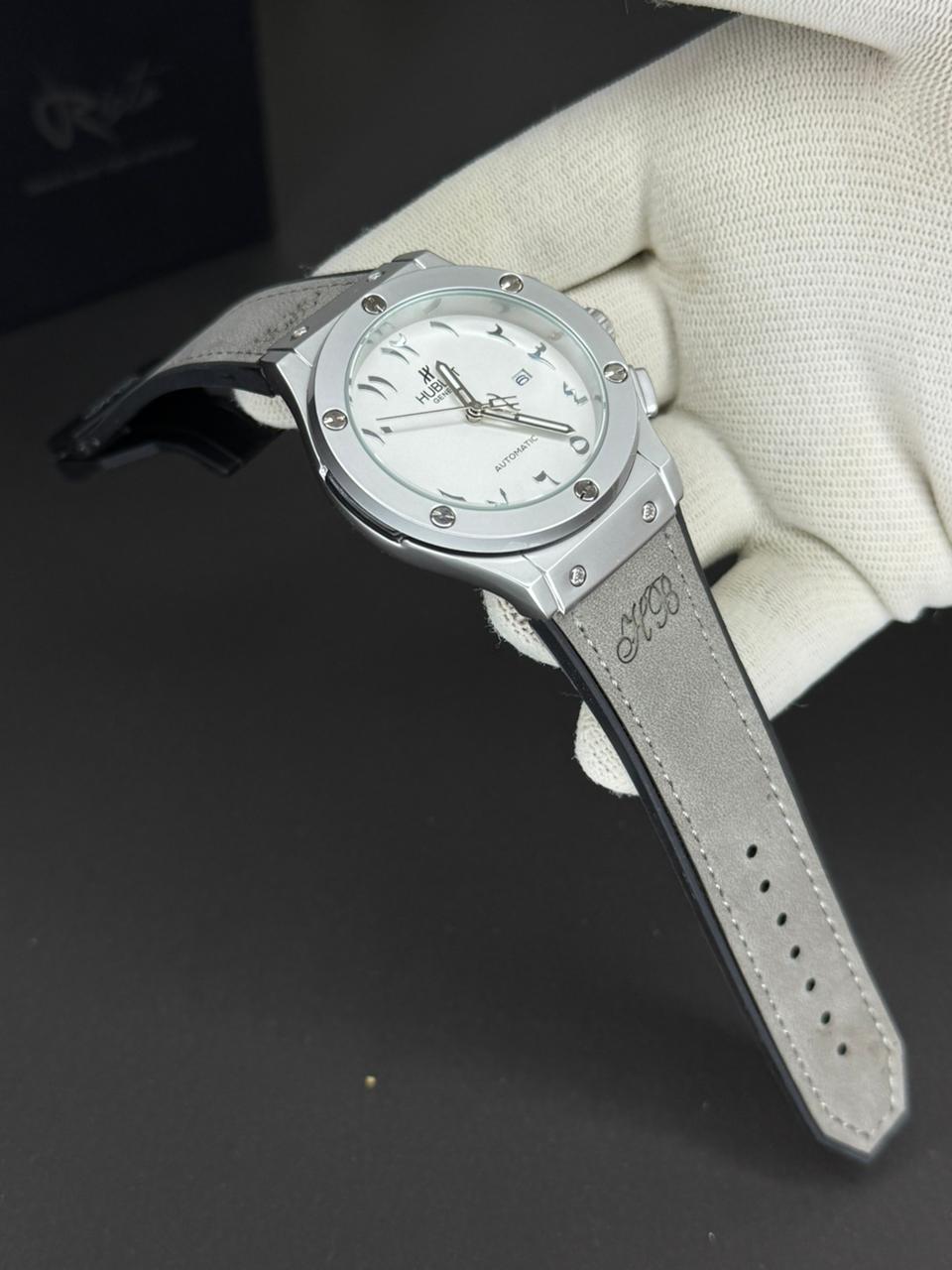 HB Arabic Dial - Leather Straps - Premium Watch - White Grey