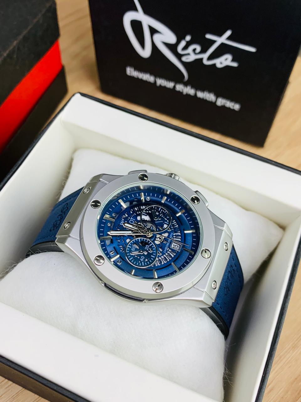HB Skeleton Leather Straps - Premium Watch - Full Blue