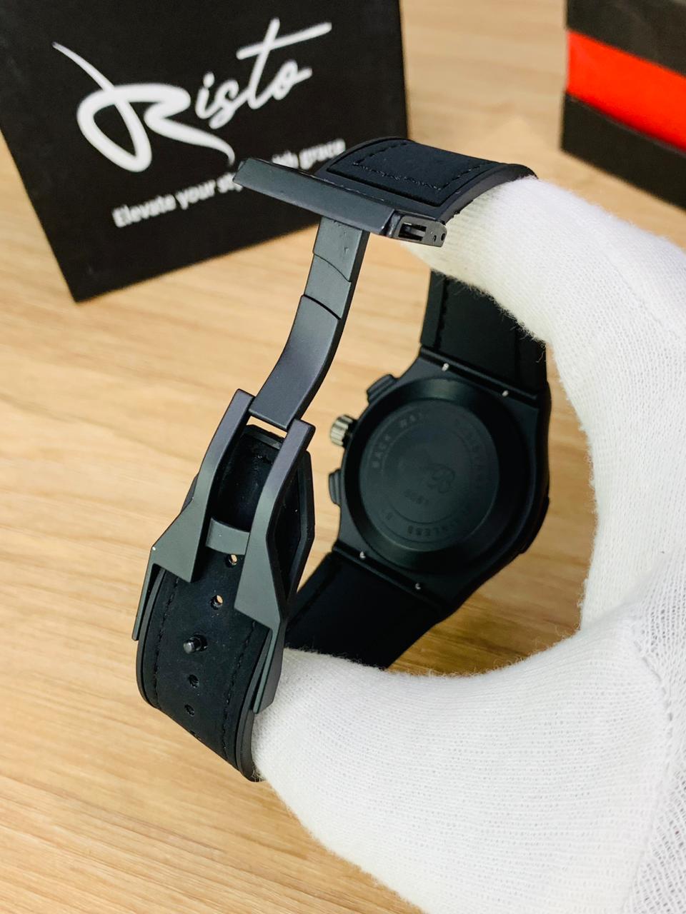HB Arabic Dial - Leather Straps - Premium Watch - Full Black