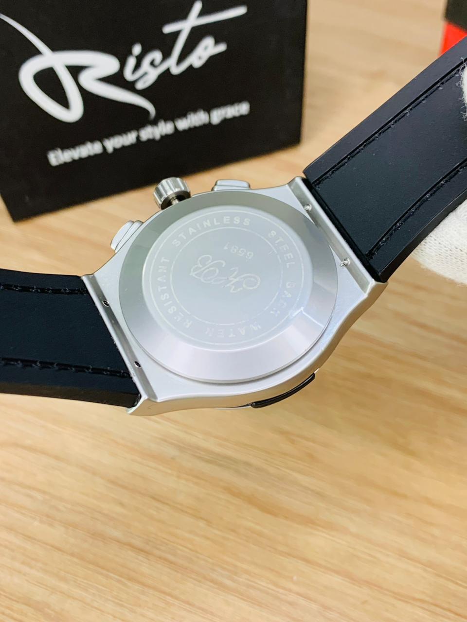 HB Arabic Dial - Leather Straps - Premium Watch - Silver Black