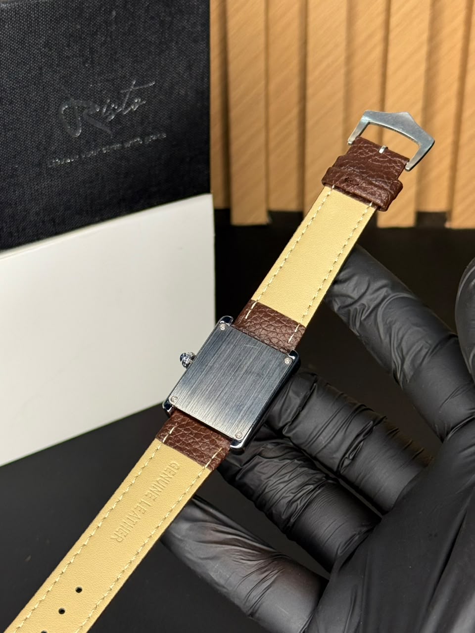 Cartier Tank Plain Dial Watch - Leather Straps Brown White Dial