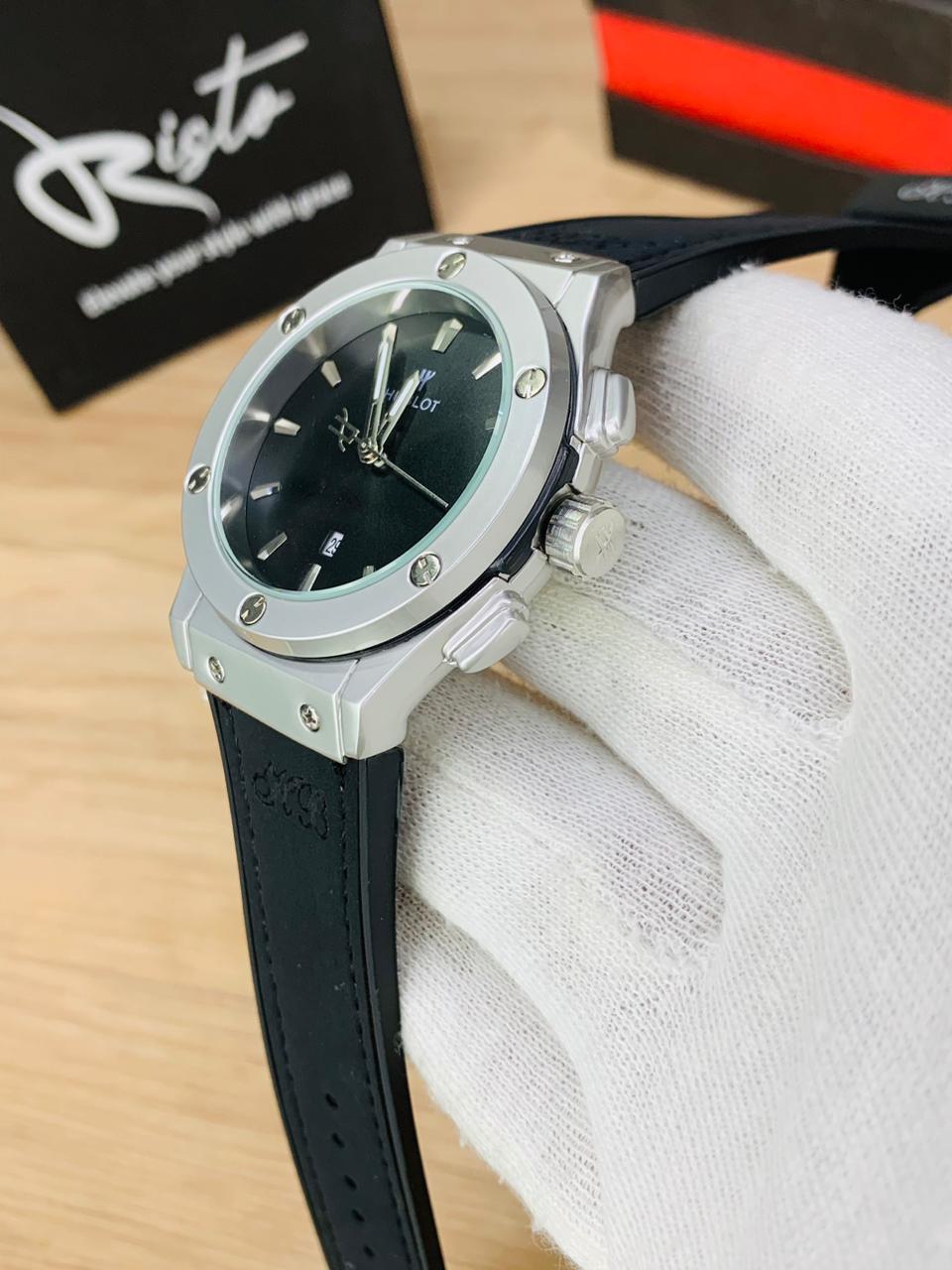 HB Classic Fusion - Leather Straps - Premium Watch - Black Silver