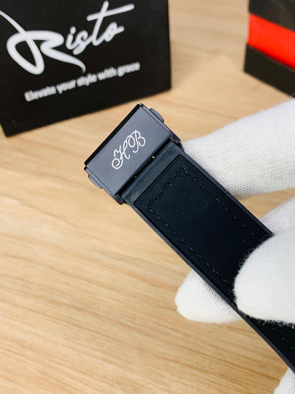 HB Classic Fusion - Leather Straps - Premium Watch - Black Silver